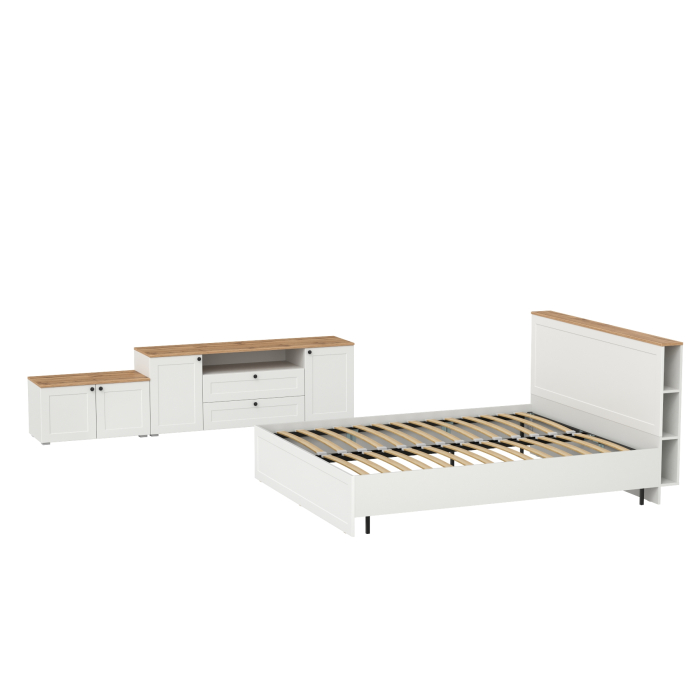 Спальные гарнитуры, Спальный гарнитур Остин из кровати 1600 с ортопедом с тумбой для ТВ и тумбой с дверками