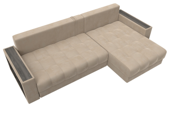 Диван угловой с декором и полкой Лига-050 НПБ, велюр SEVEN