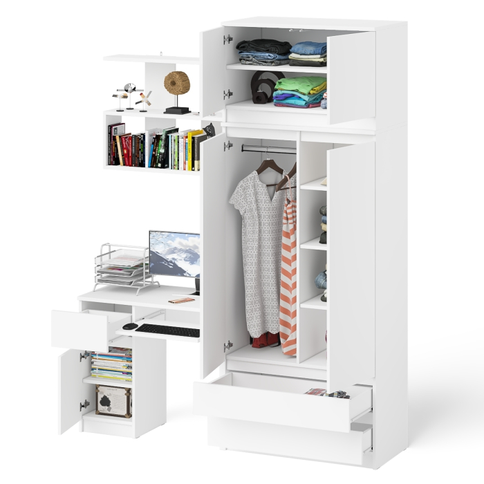 Домашние кабинеты, Стол однотумбовый Мори МС-1 левый с полкой навесной и комодом-шкафом с антресолью