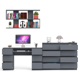 Полка Мори 1200 с письменным столом Мори МС-2 и комодом на восемь ящиков