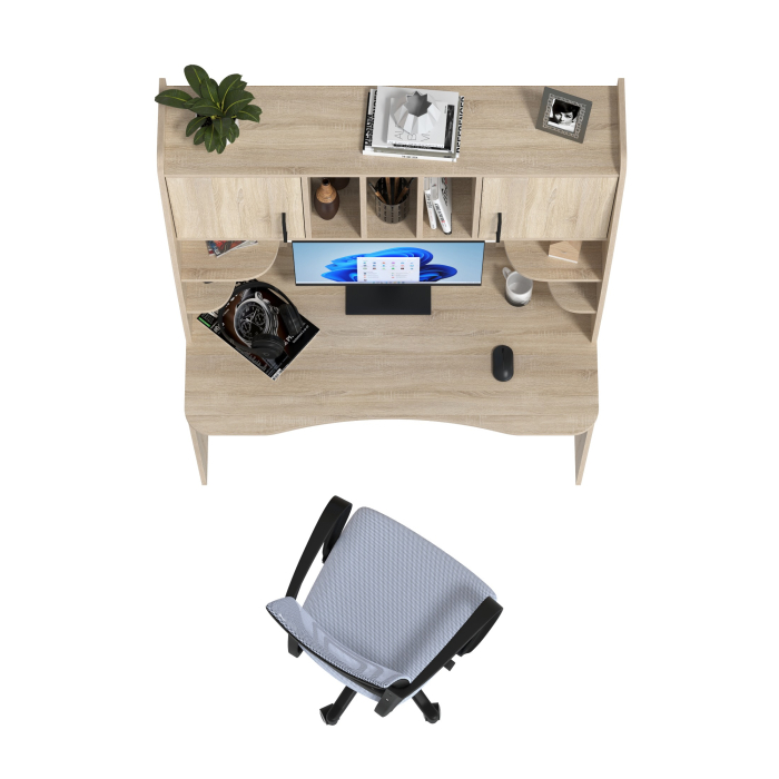 Прямые компьютерные столы, Компьютерный стол с надстройкой Бета и кресло компьютерное серое