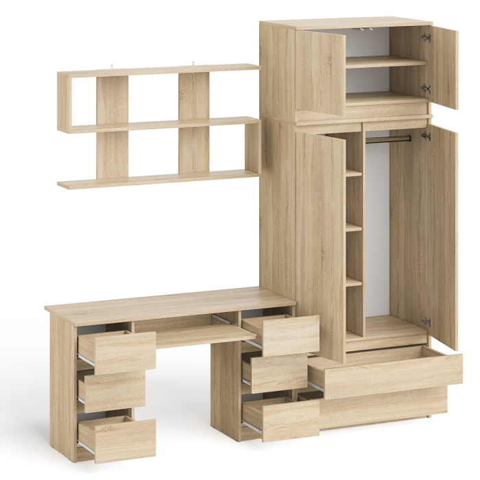 Домашние кабинеты, Шкаф-комод с антресолью Мори МШ900.1 со столом для работы и учёбы и книжной полкой