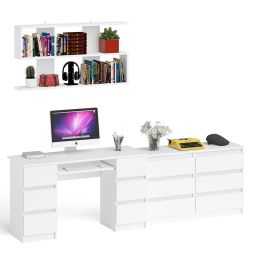 Широкий комод Мори на шесть ящиков с двутумбовым столом МС-2 и открытой полкой