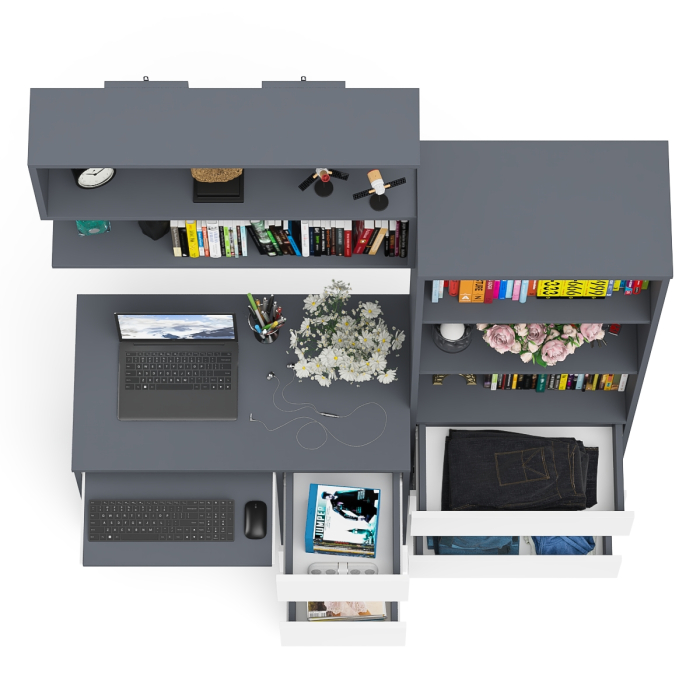 Прямые компьютерные столы, Рабочий стол Мори МС-6 правый с открытой полкой и стеллаж-комод МСТ600.3