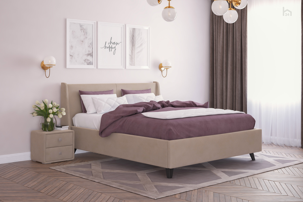 Кровати с мягким изголовьем, Кровать Лорен, 180*200, микровелюр бежевый