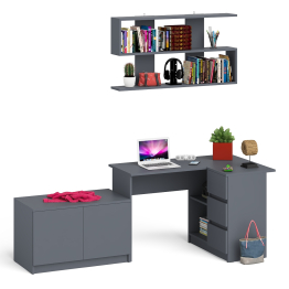 Компьютерный угловой стол Мори МС-16 правый с открытой полкой на 1200 и 2-х дверной тумбочкой