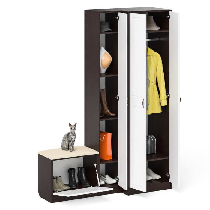 Прихожие, Шкаф с пеналом и обувницей с сиденьем П-6 № 25 МДФ фрезеровка прованс