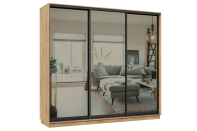 Шкаф-купе Премьер 59 (01ЗГ;01ЗГ;01ЗГ) фасады зеркало графит/трёхдверный/Профиль чёрный муар