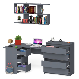 Стол компьютерный Мори МС-16 с тремя ящиками слева с книжной полкой на 1200 и комод на 4-ре ящика