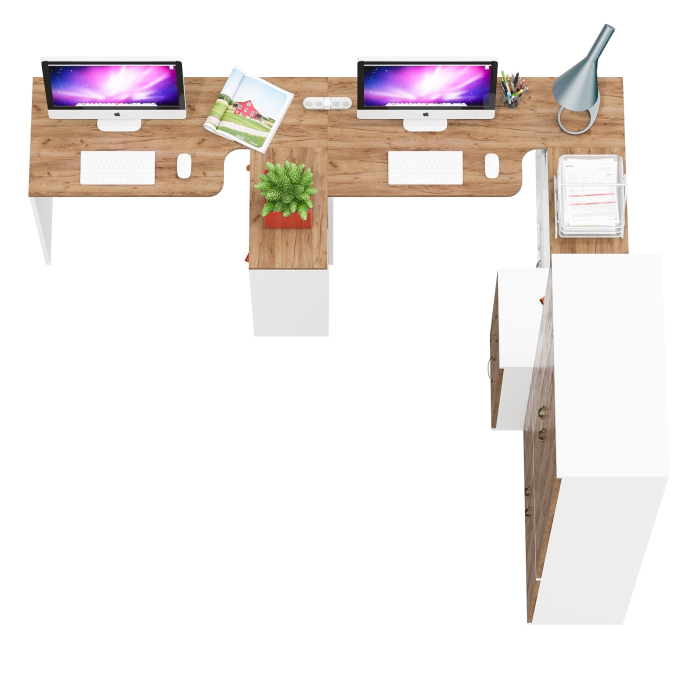 Домашние кабинеты, Два стола-трансформера с тумбой на три ящика и бельевым шкафом Лидер-8