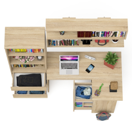 Рабочее место с угловым столом Мори МС-16 правым со стеллажом и полкой