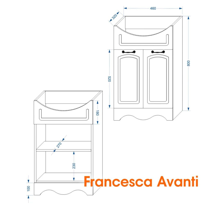 Тумбы с раковиной для ванны, Тумба с раковиной  Francesca Avanti Империя 50, 2 двери, с подсветкой (ум. Уют 50)