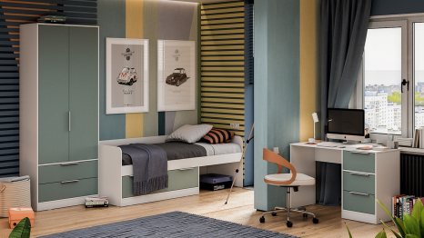 Стол письменный Марли Тип 1, белый, серо-голубой