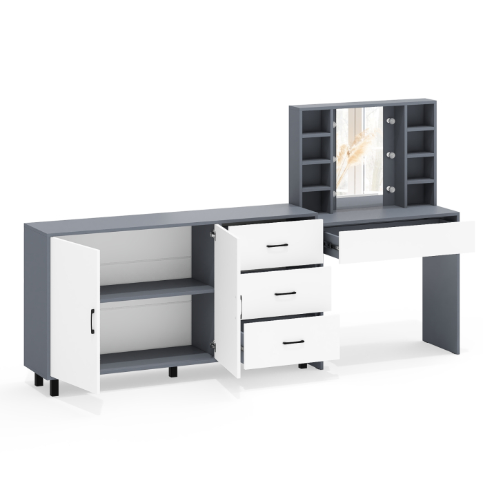 С зеркалом, Косметический cтол с подсветкой и ящиком 115 и комод 123-1604