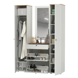 Тумба для обуви с зеркалом и два шкаф-пенала с полками Остин