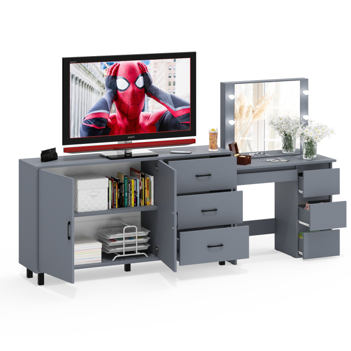 С зеркалом, Косметический столик Сура с зеркалом и подсветкой и с тумбой-комодом 123-1604