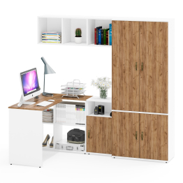 Место для работы дома Лидер-8 из стола для работы с полкой для бумаг с тумбой 3.19 и шкафом 20Б