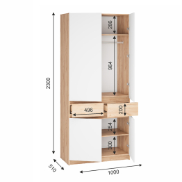 Шкаф распашной Стоуби ШК-1000 дуб крафт /глянец белый