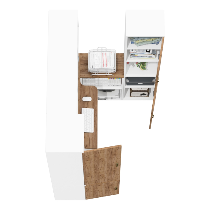 Домашние кабинеты, Рабочий стол-трансформер с полкой для папок и книг Лидер-8 и два пенала МД 21Б и пенал с нишей