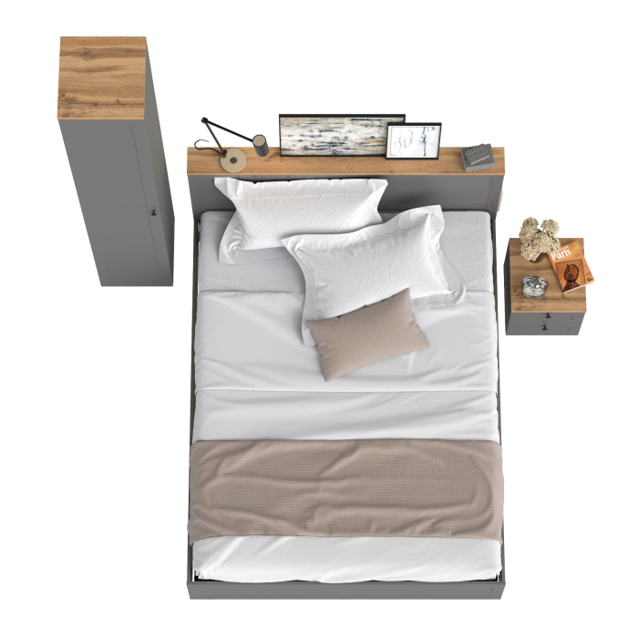 Спальные гарнитуры, Кровать со спальным местом 1600 с ортопедическим основанием Остин с тумбой прикроватной и шкаф-пенал