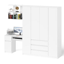 Четырёх-дверный шкаф-комод Мори МШ1600.1 с компьютерным столом МС-1 тумба слева и верхней полкой