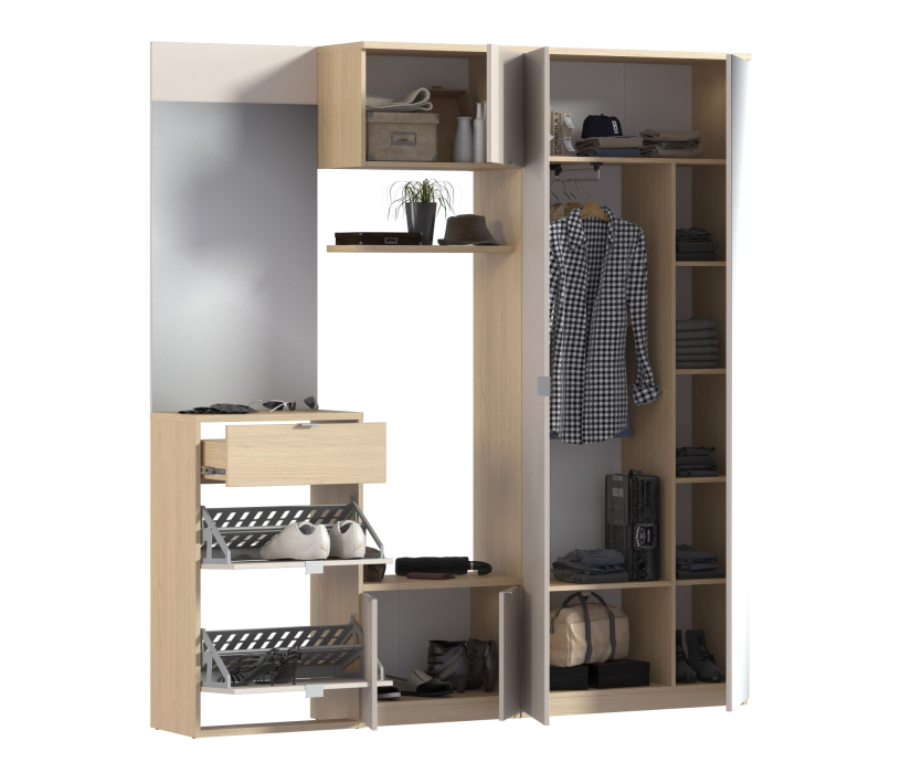 Афина Дуб Винченца,Кашемир серый, Афина комплект для прихожей с обувницей Дуб Винченца/Кашемир серый