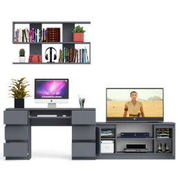 Письменный стол Мори МС-2 с ТВ-тумбой 1200 и навесной полкой 1200