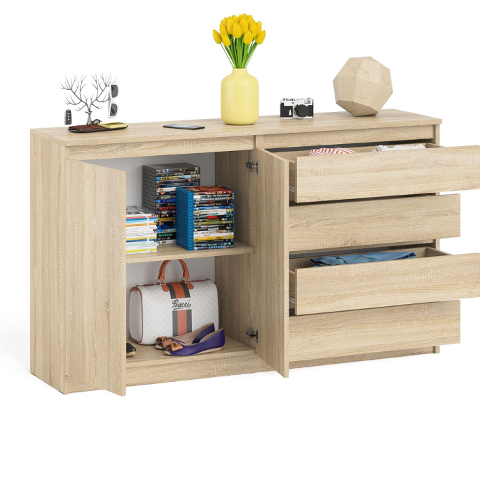 Комоды, Комод широкий на четыре ящика и две дверки Мори МК1600.1