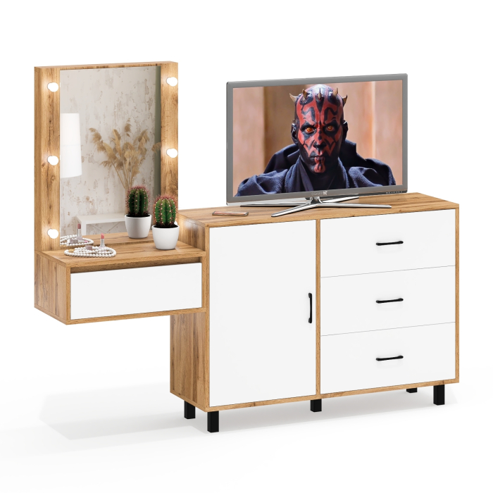 Туалетные столики, Комод с дверками и ящиками 122-1204 и косметический столик навесной с подсветкой