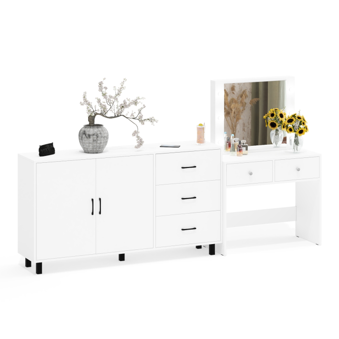 С зеркалом, Косметический столик с подсветкой СТ-5 в комплекте с комодом 123-1604