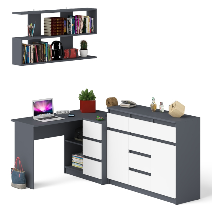 Домашние кабинеты, Угловой стол компьютерный Мори МС-16 правый с комодом МК1200.4 и открытой книжной полкой