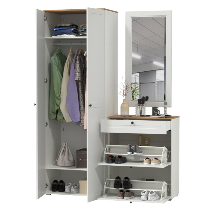 Прихожие, Шкаф двудверный для прихожей и обувница с зеркалом Остин