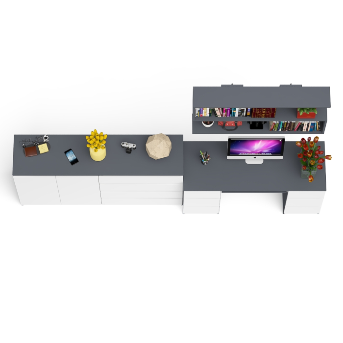 Домашние кабинеты, Стол для работы Мори МС-2 с книжной полкой на 1200 и комодом-тумбой МК1600.1