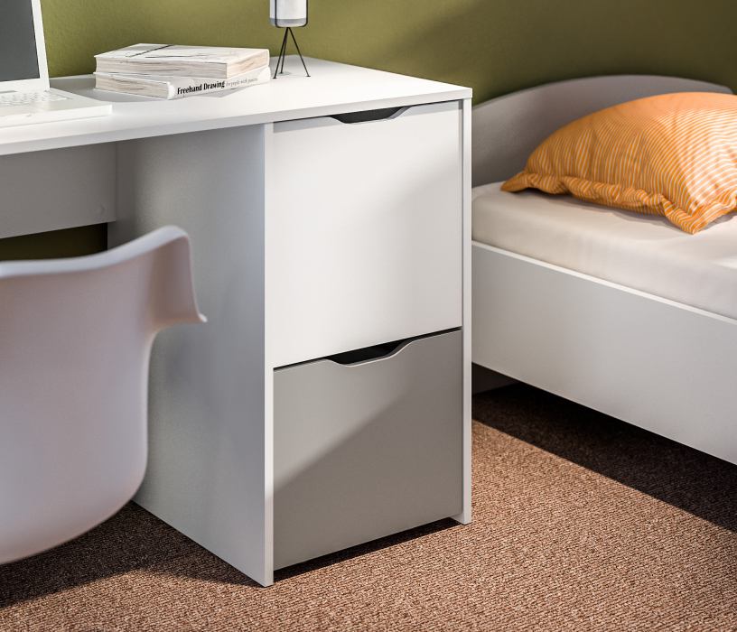 Mika / Мика, Mika / Мика детская Белый/Серый (кровать 900, стол, стеллаж, полки)