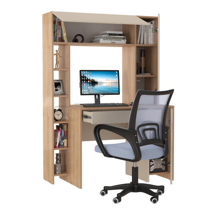 Прямые компьютерные столы, Компьютерный стол Комфорт 12.71 и офисное кресло 103 серого цвета