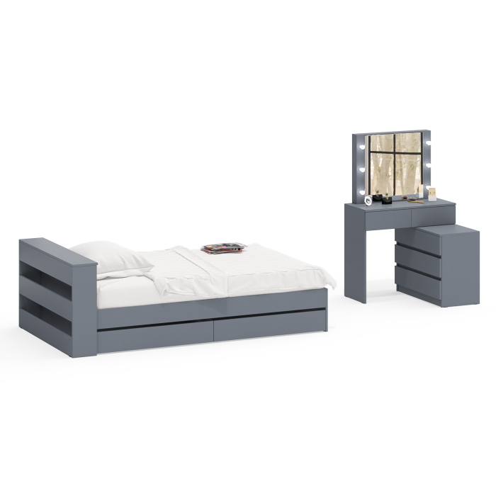 Спальные гарнитуры, Столик туалетный с лампочками 110 с полутораспальной кроватью с ящиками Ксения 1200