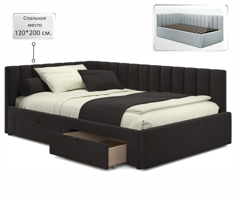 Мягкая кровать, Мягкая кровать-тахта Milena 1200 c ящиками