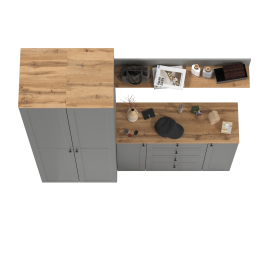 Два платяных пенала в прихожую с комодом Остин и навесной открытой полкой