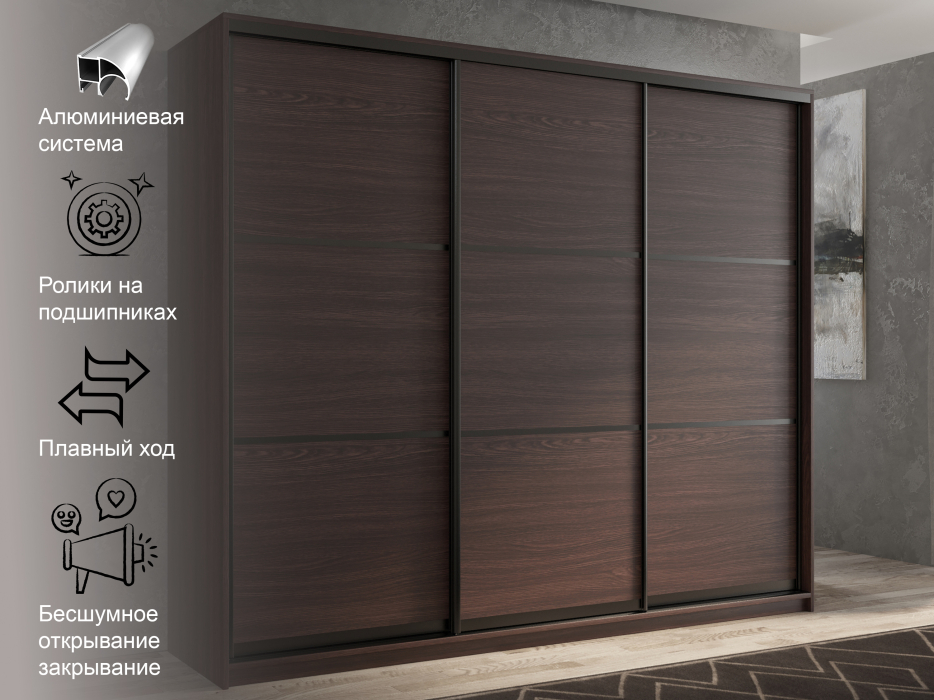 Шкафы-купе 3-х дверные, Шкаф-купе 3х дверный Кааппи 4 240х60