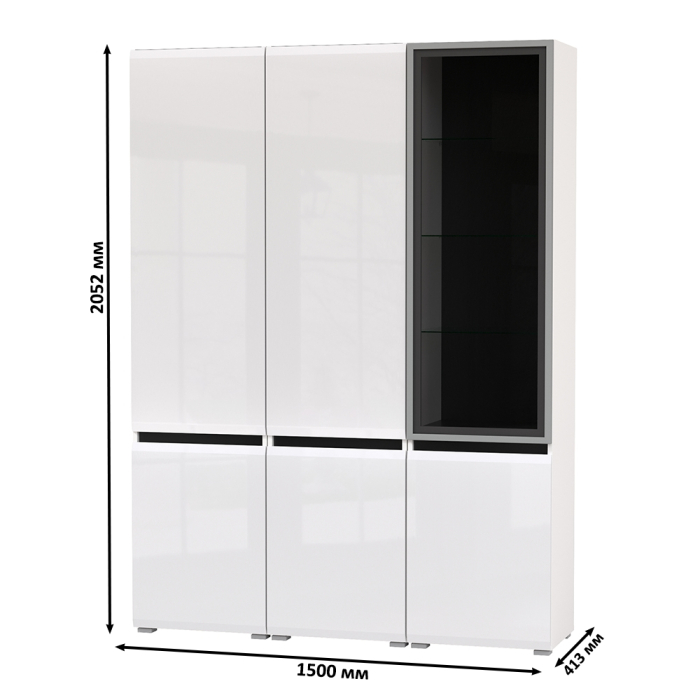 Шкафы распашные, Набор шкафов в гостиную Сидней из двух шкафов 13.200 и одного шкаф-витрины 13.201