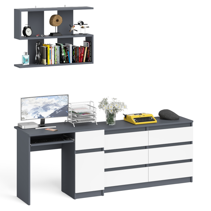 Домашние кабинеты, Широкий комод Мори МК1200.6 с письменным однотумбовым столом МС-1 правый и полкой на 900