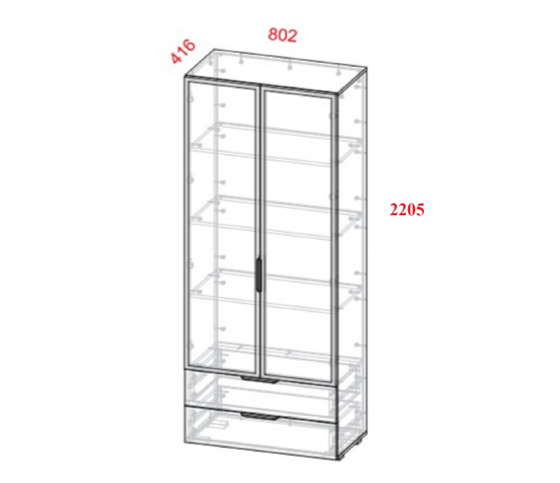 Шкафы распашные, Шкаф 2дв (со стеклом) Харди