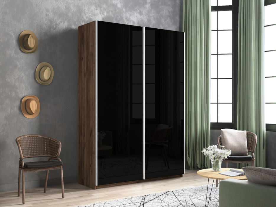 Шкафы-купе 2-х дверные, Шкаф-купе Прайм 2-х дверный Стекла черные/Доводчики 140х57х230