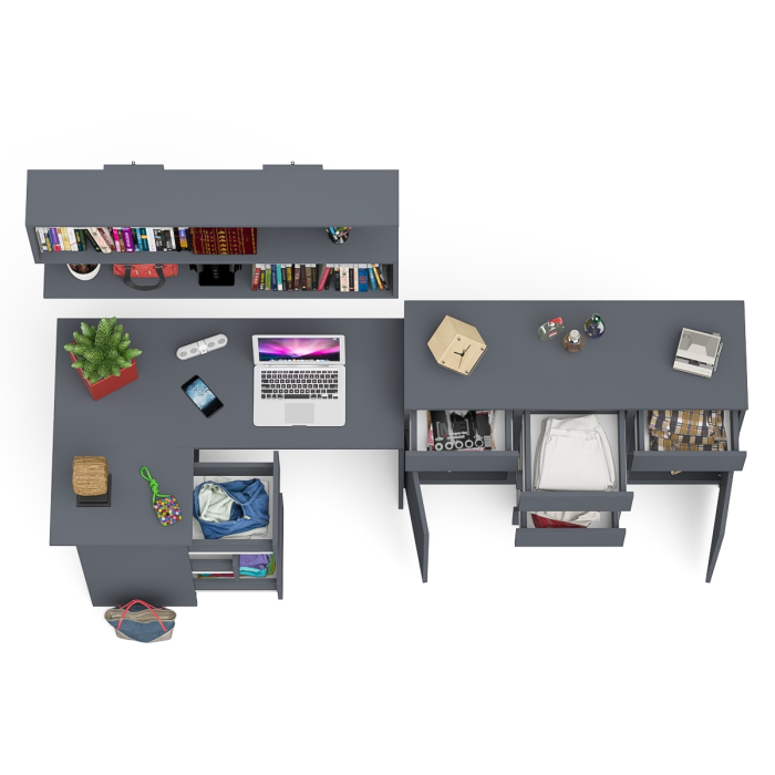 Домашние кабинеты, Стол компьютерный угловой Мори МС-16 левый с комодом МК1200.4 и навесной открытой полкой 1200