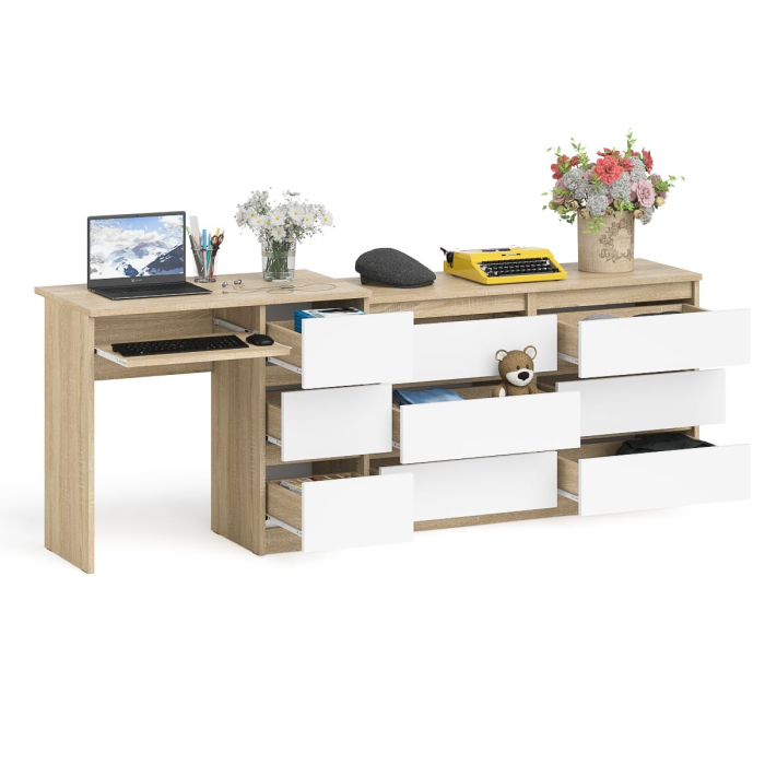 Домашние кабинеты, Комод Мори МК-1200 6 ящиков и компьютерный стол МС-6 три ящика справа