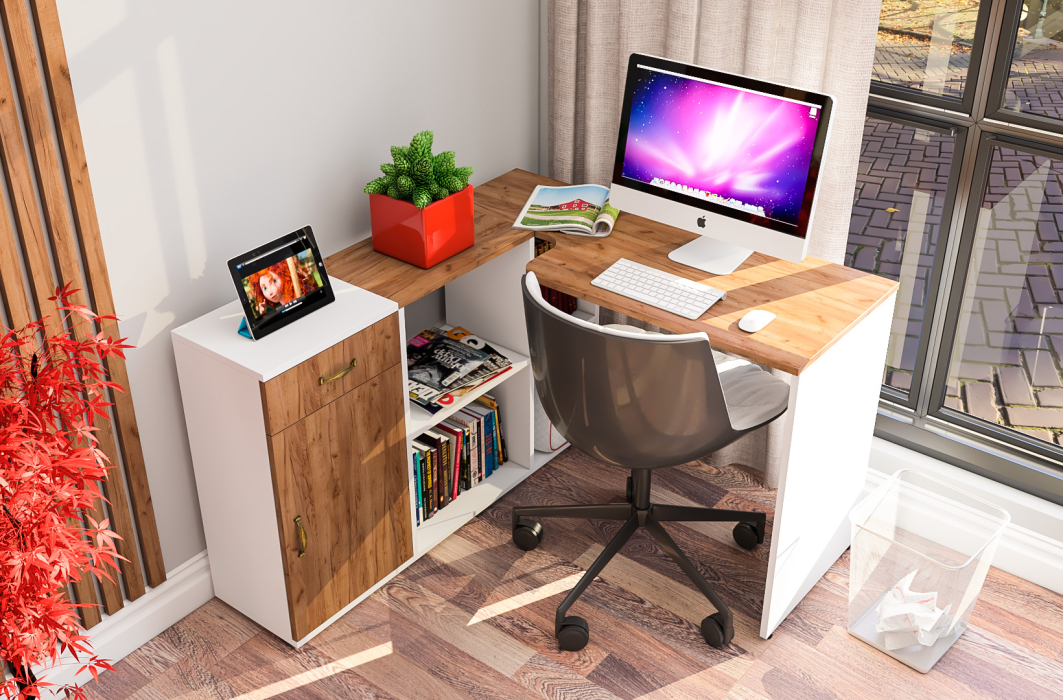 Домашние кабинеты, Письменный стол Лидер-8 с тумбой с ящиком и дверкой.