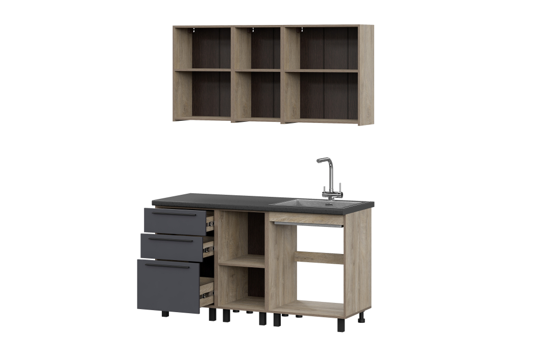 Кухонные гарнитуры, КГ Этна Софт Графит Гиза 2_1,5