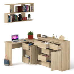 Угловой стол компьютерный Мори МС-16 правый с комодом МК1200.4 и открытой книжной полкой