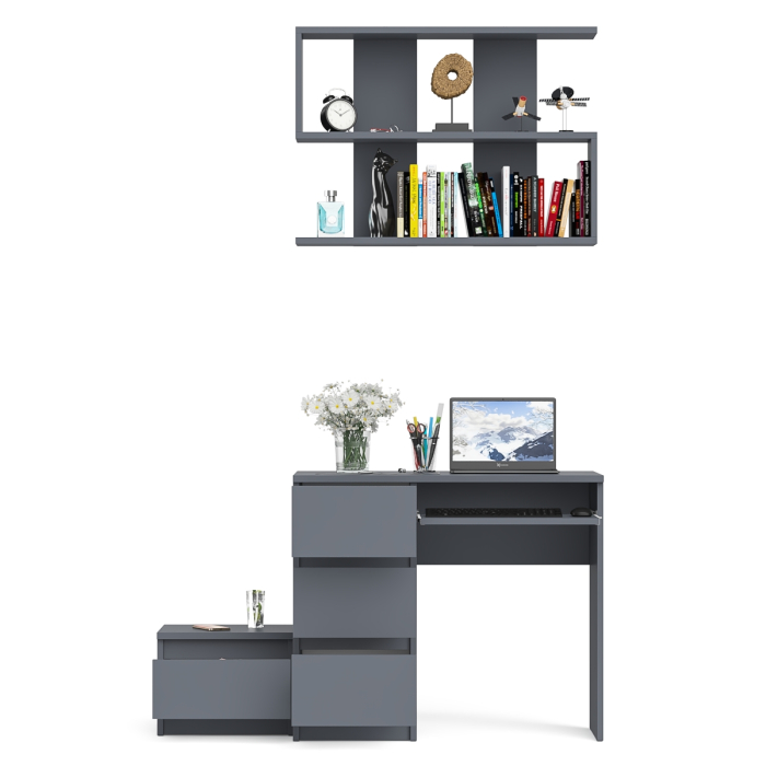 Прямые компьютерные столы, Стол компьютерный три ящика МС-6 левый с тумбочкой ТМП400 и навесной полкой 900 Мори