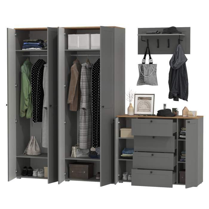 Прихожие, Комод четыре ящика с настенной вешалкой и двумя платяными шкафами Остин